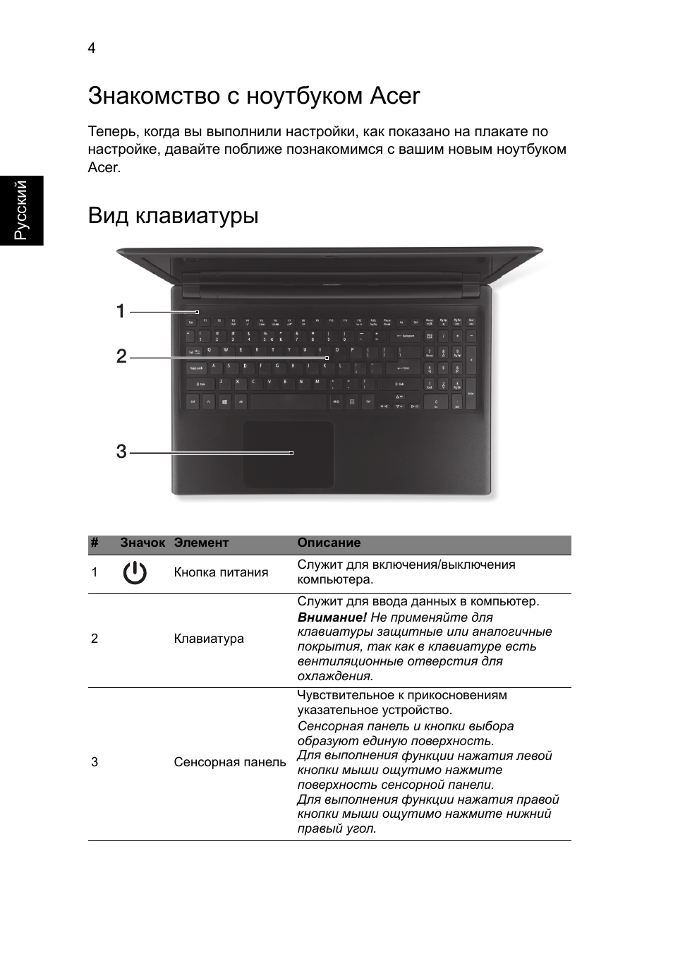 Знакомство с ноутбуком acer, Вид клавиатуры | Acer Aspire V5-571G User Manual | Page 120 / 306