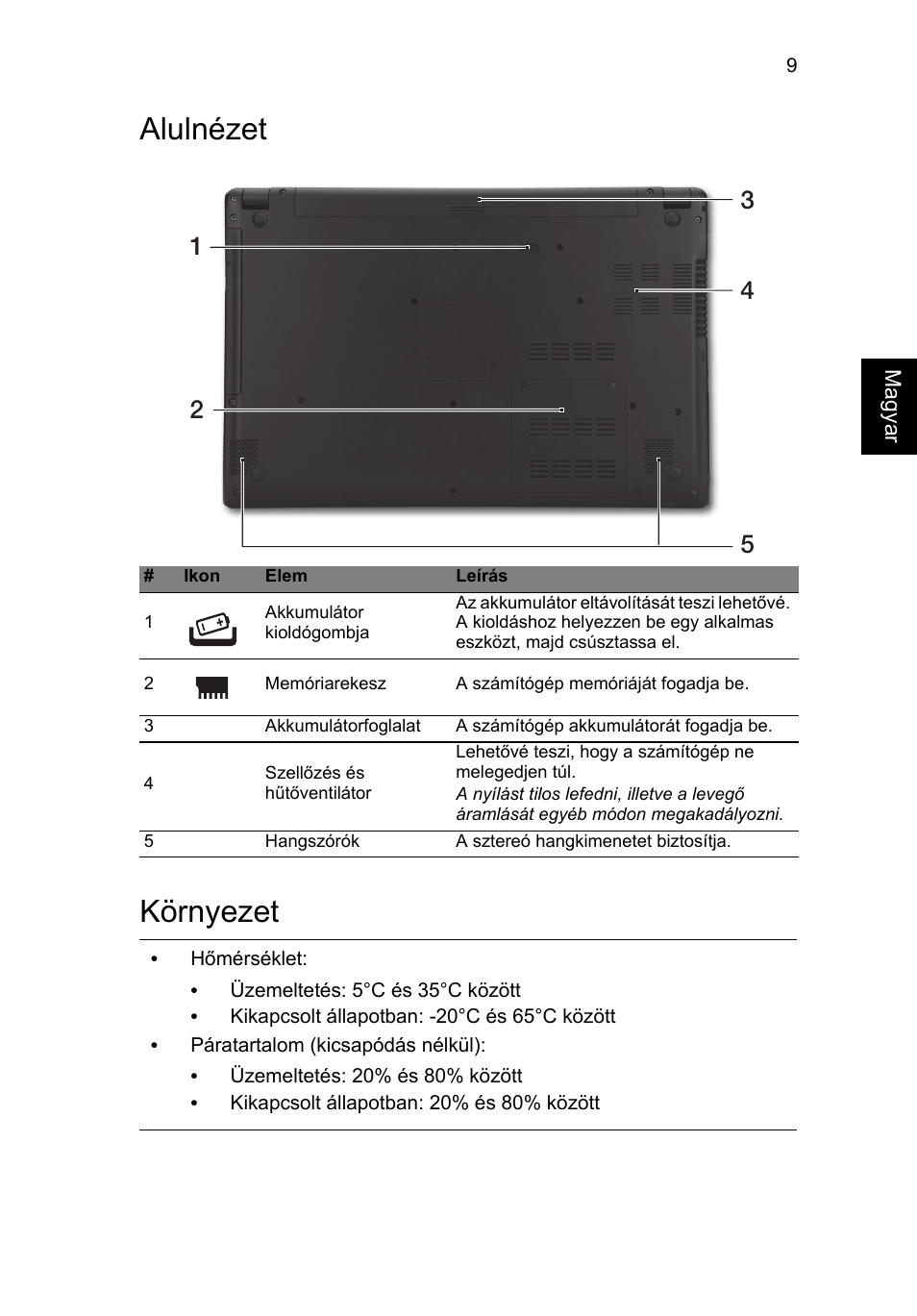 Alulnézet, Környezet, Alulnézet környezet | Acer Aspire V5-571G User Manual | Page 145 / 306