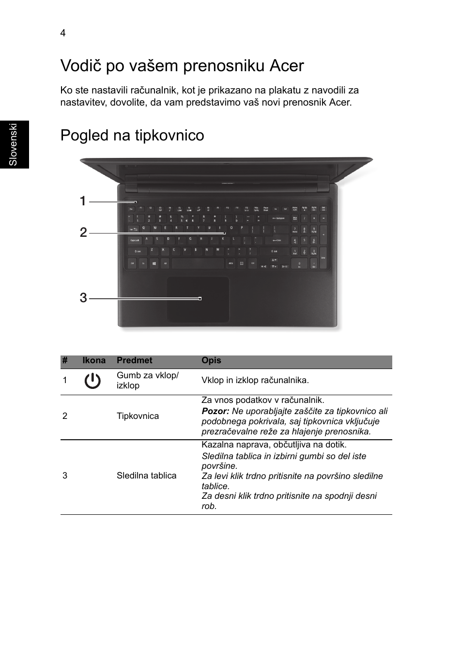 Vodič po vašem prenosniku acer, Pogled na tipkovnico | Acer Aspire V5-571G User Manual | Page 170 / 306