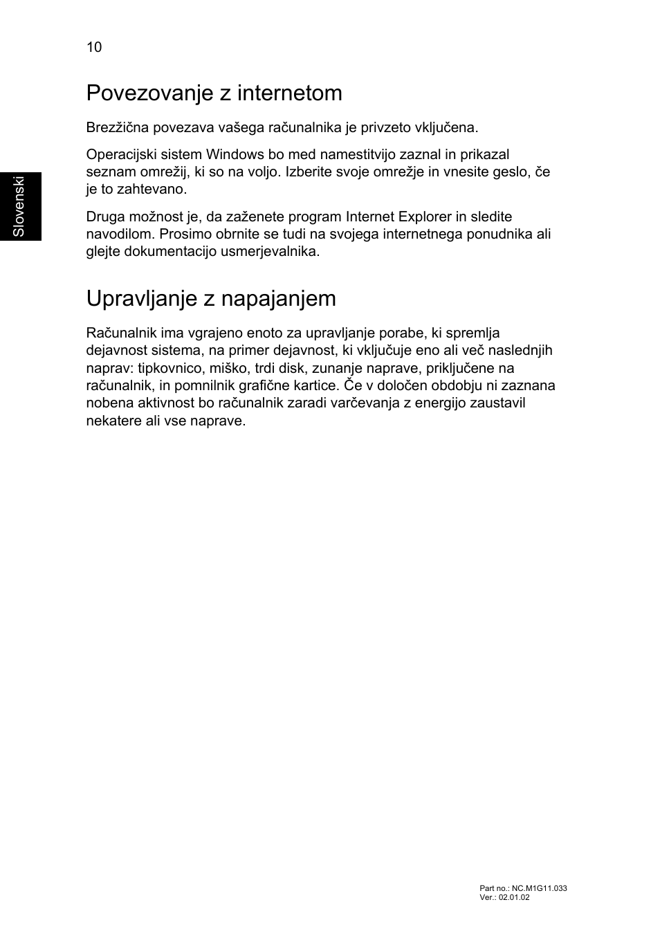 Povezovanje z internetom, Upravljanje z napajanjem | Acer Aspire V5-571G User Manual | Page 176 / 306