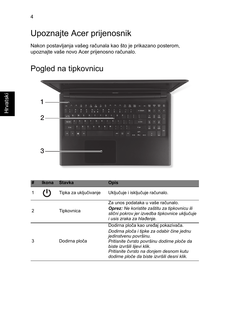 Upoznajte acer prijenosnik, Pogled na tipkovnicu | Acer Aspire V5-571G User Manual | Page 180 / 306