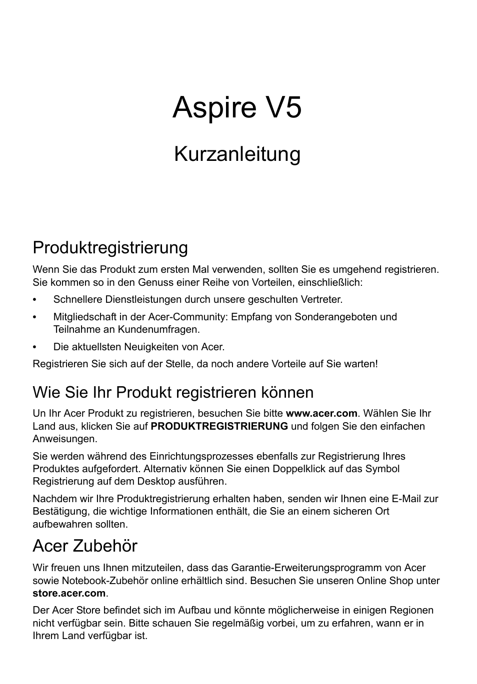 Deutsch, Produktregistrierung, Wie sie ihr produkt registrieren können | Acer zubehör, Aspire v5, Kurzanleitung | Acer Aspire V5-571G User Manual | Page 23 / 306