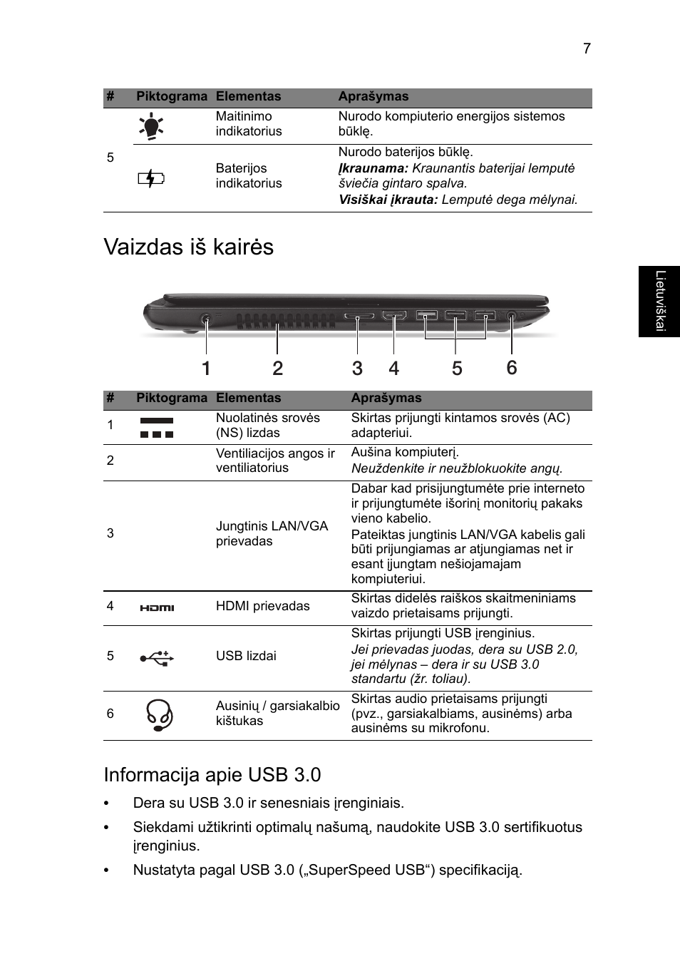 Vaizdas iš kairės, Informacija apie usb 3.0 | Acer Aspire V5-571G User Manual | Page 233 / 306