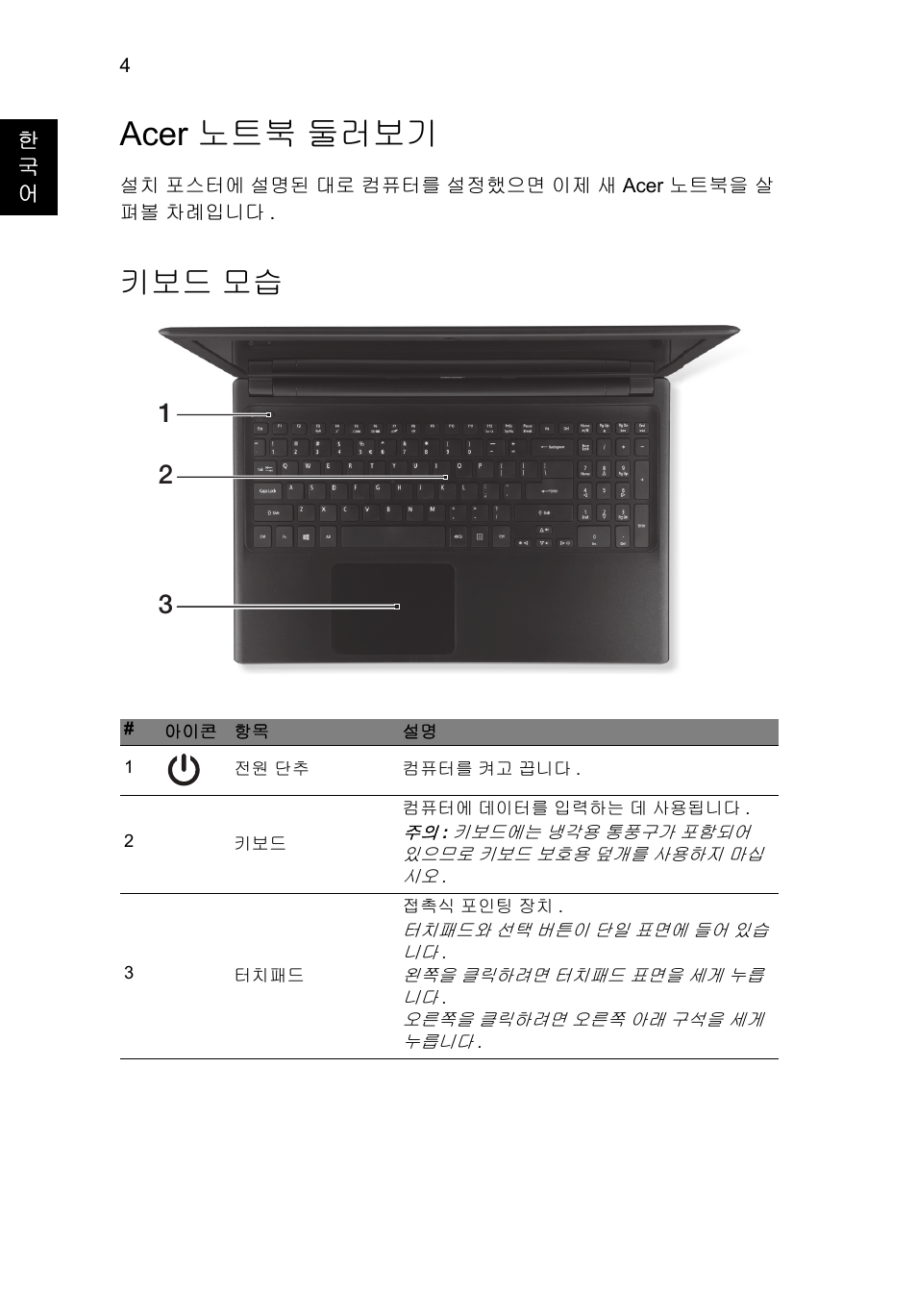 Acer 노트북 둘러보기, 키보드 모습 | Acer Aspire V5-571G User Manual | Page 260 / 306