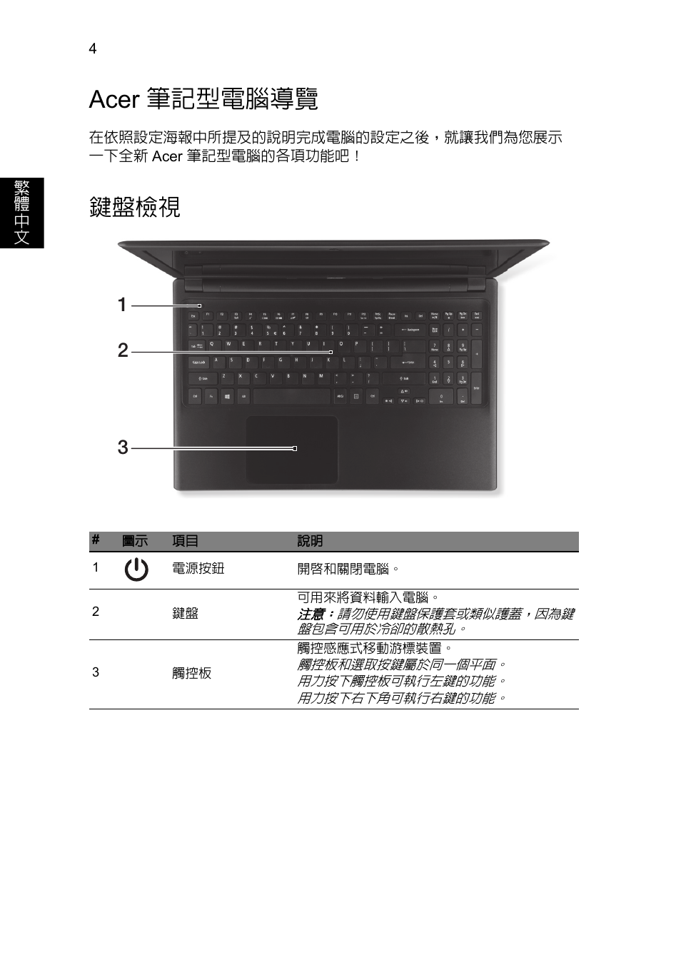 Acer 筆記型電腦導覽, 鍵盤檢視 | Acer Aspire V5-571G User Manual | Page 270 / 306