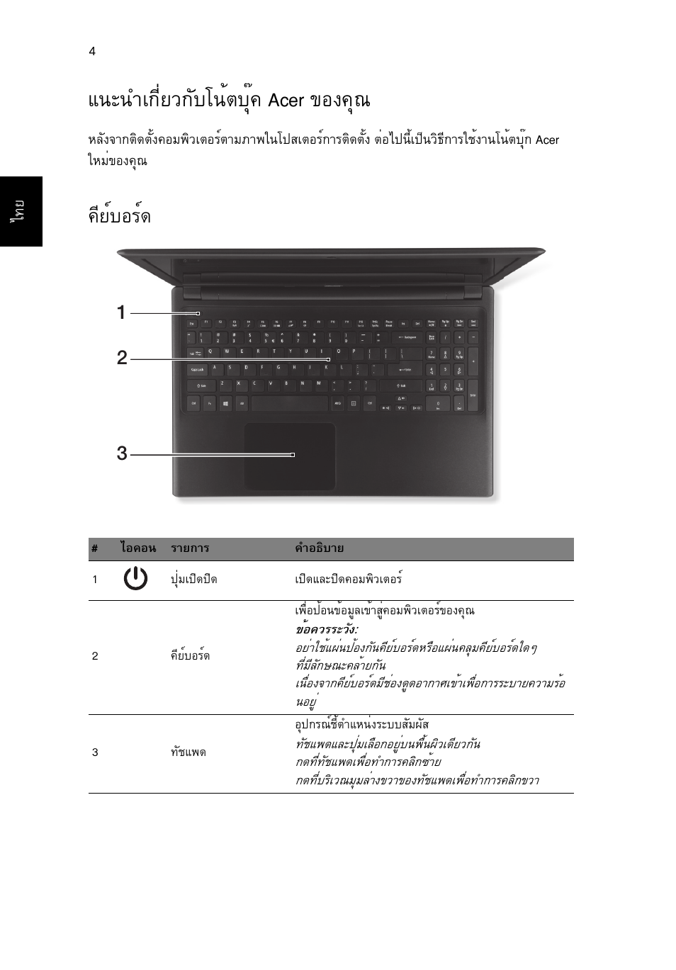 แนะนำเกี่ยวกับโน้ตบุ๊ค acer ของคุณ, คีย์บอร์ด, Б¹р¹уа¡хивз¡сºв¹éμºøê¤ acer ¢н§¤ш | Õâìºíãì | Acer Aspire V5-571G User Manual | Page 300 / 306