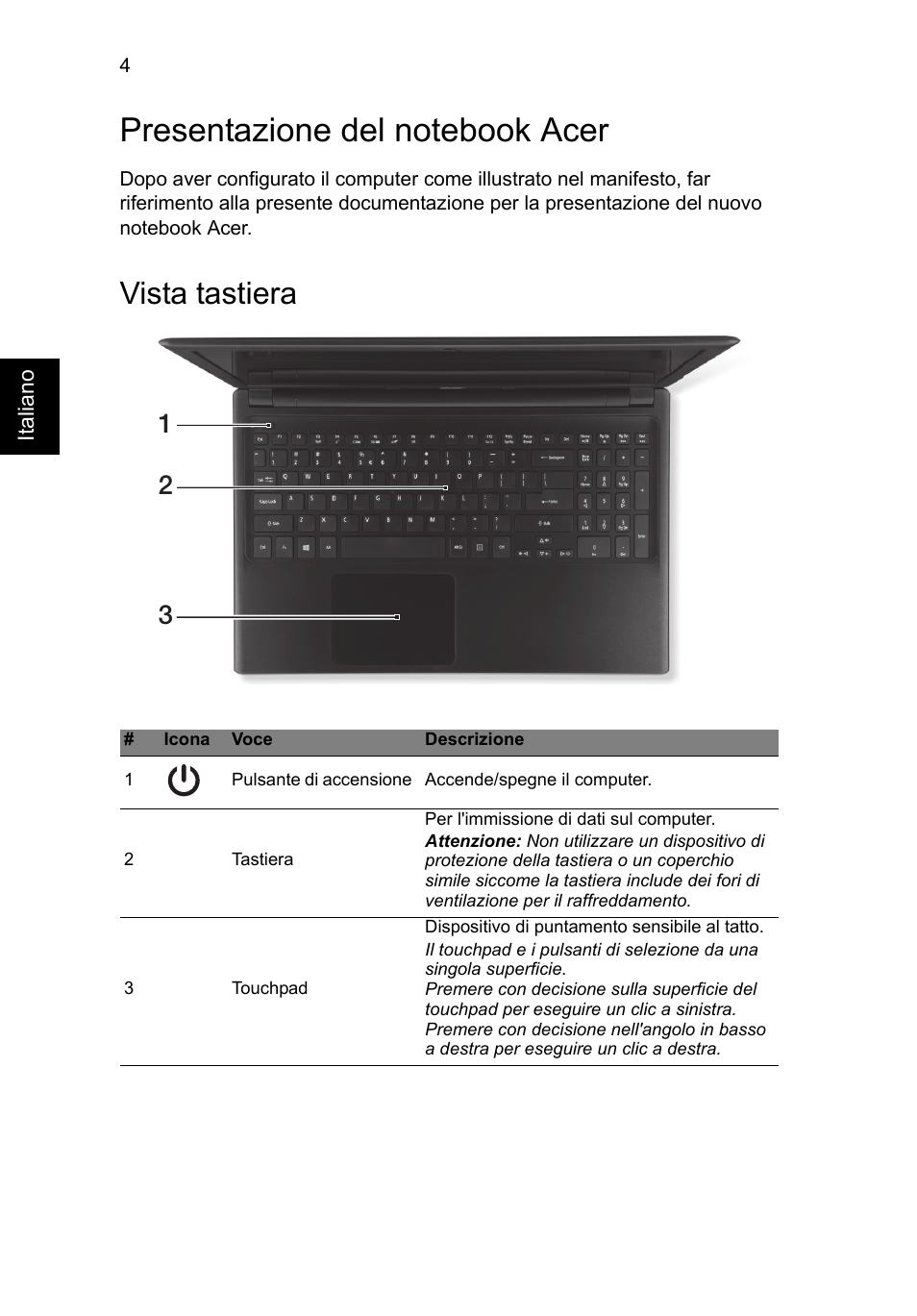 Presentazione del notebook acer, Vista tastiera | Acer Aspire V5-571G User Manual | Page 36 / 306