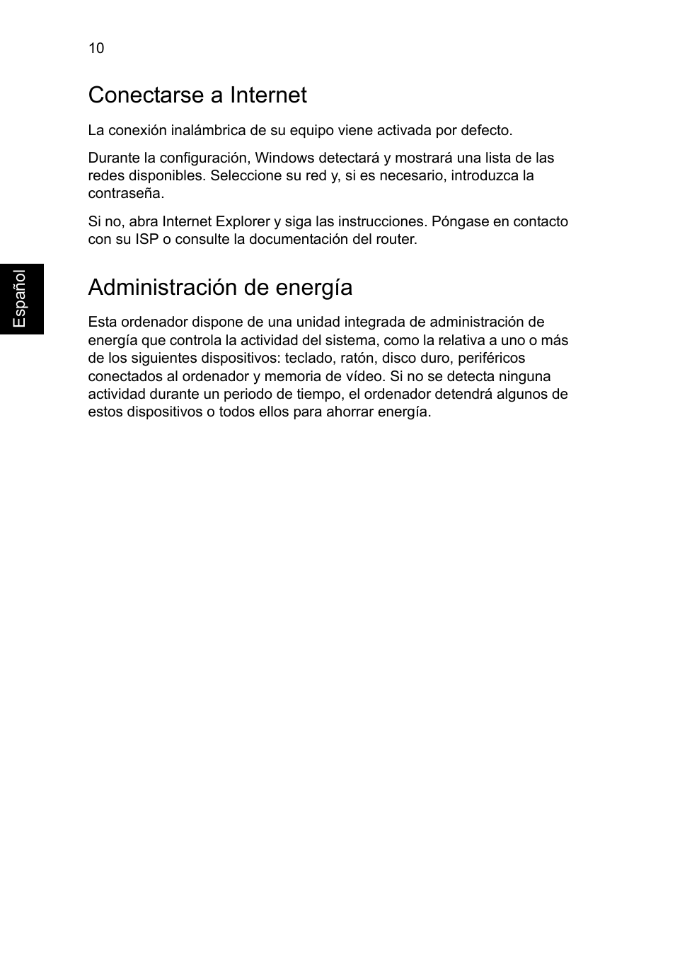 Conectarse a internet, Administración de energía | Acer Aspire V5-571G User Manual | Page 52 / 306