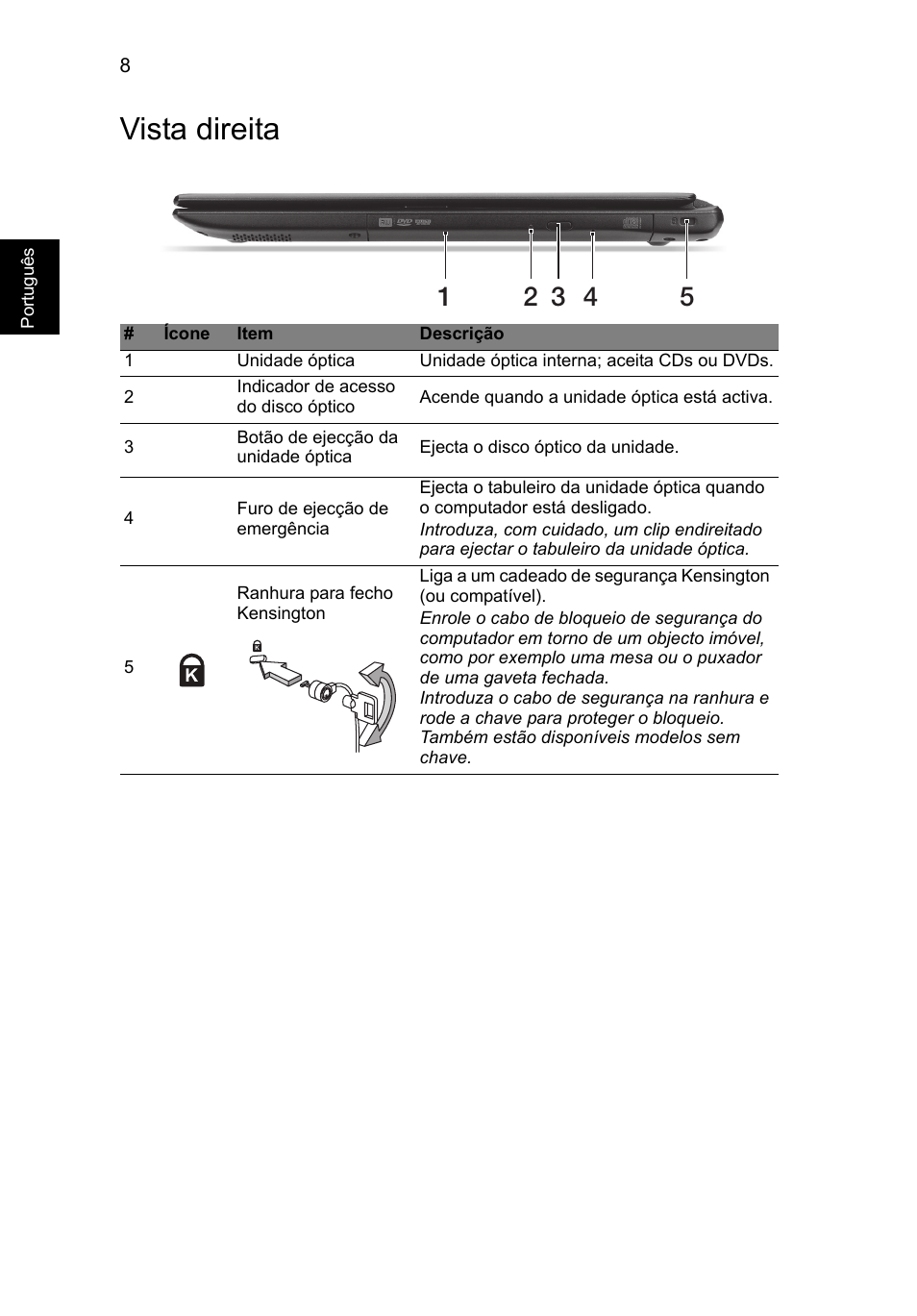 Vista direita | Acer Aspire V5-571G User Manual | Page 64 / 306