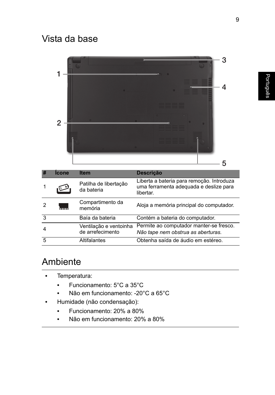 Vista da base, Ambiente, Vista da base ambiente | Acer Aspire V5-571G User Manual | Page 65 / 306