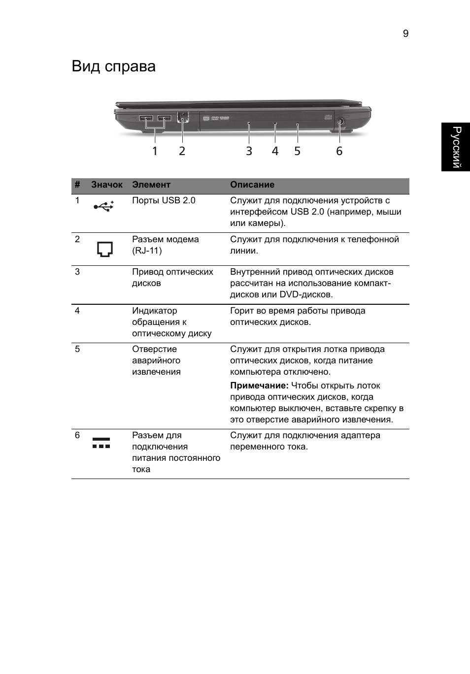 Вид справа | Acer TravelMate 8472Z User Manual | Page 123 / 314