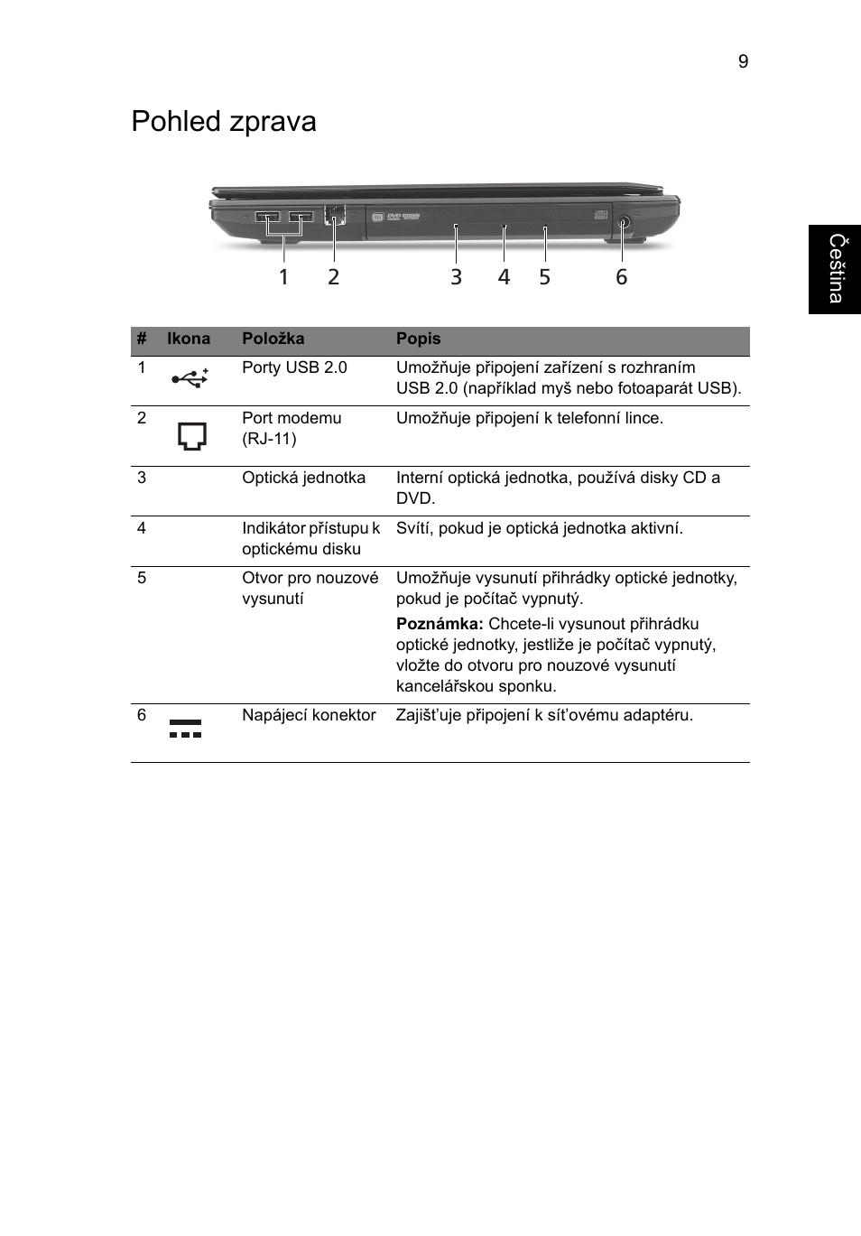 Pohled zprava | Acer TravelMate 8472Z User Manual | Page 153 / 314