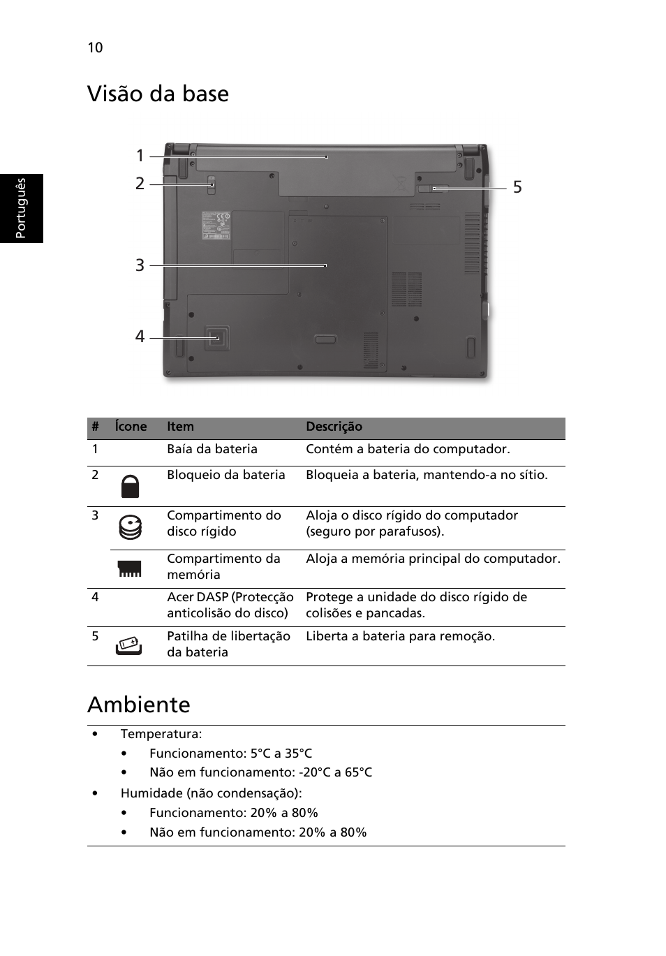 Visão da base, Ambiente, Visão da base ambiente | Acer TravelMate 8472Z User Manual | Page 64 / 314