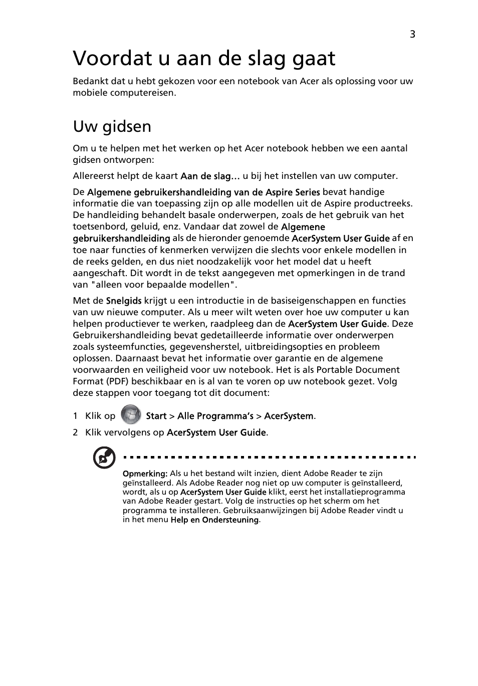 Voordat u aan de slag gaat, Uw gidsen | Acer Aspire 5553G User Manual | Page 71 / 326