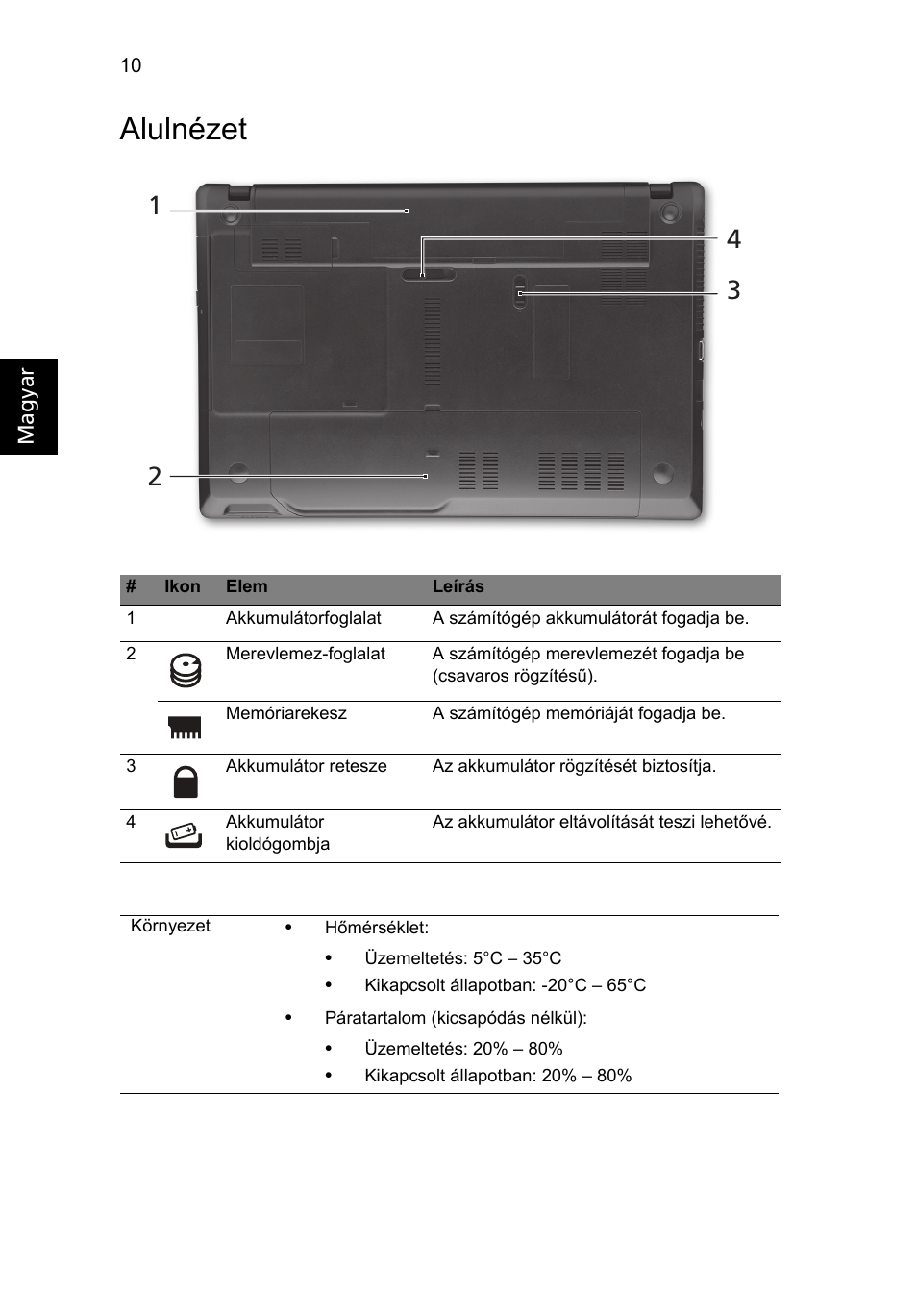 Alulnézet | Acer TravelMate 5740ZG User Manual | Page 144 / 314