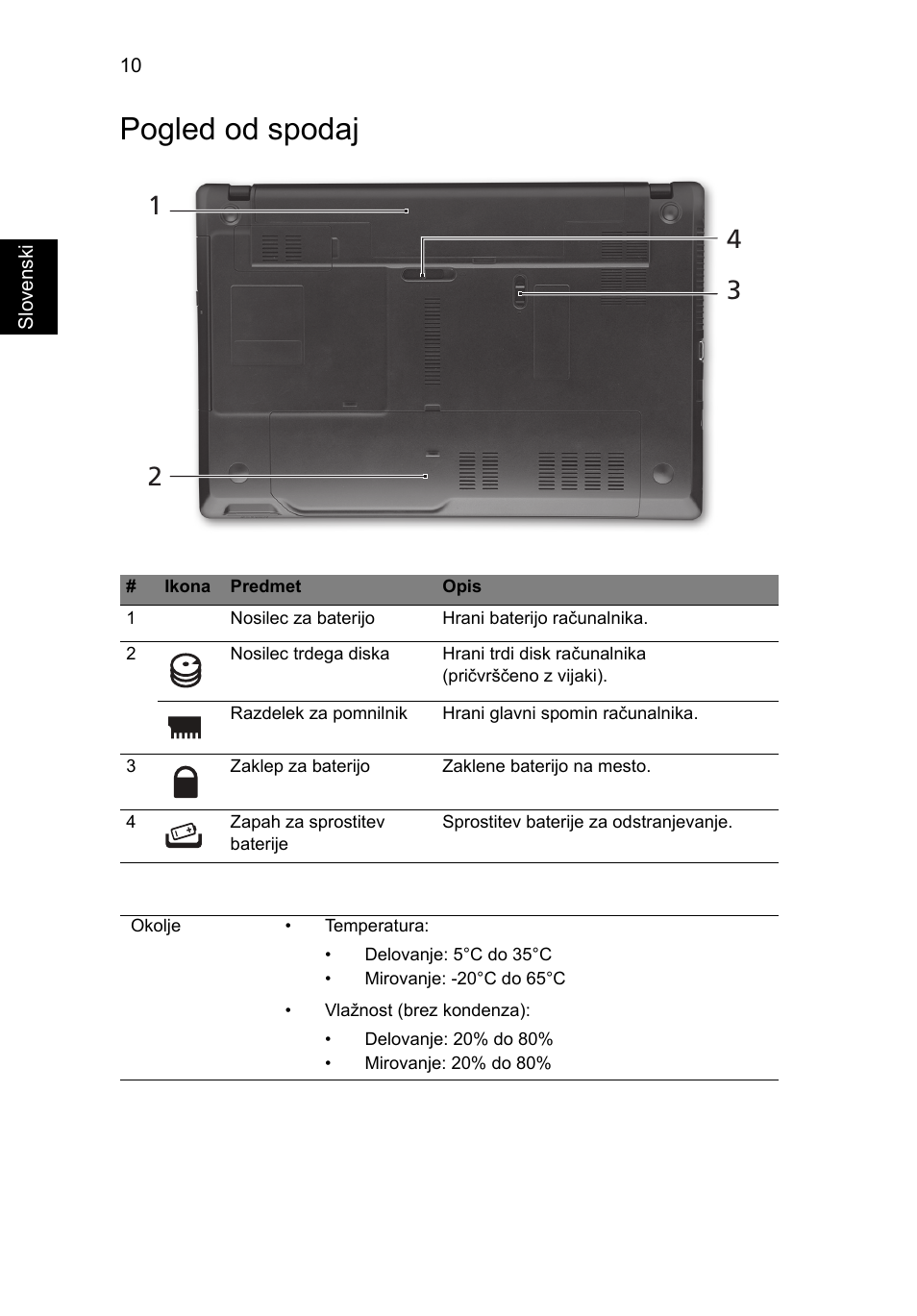Pogled od spodaj | Acer TravelMate 5740ZG User Manual | Page 174 / 314