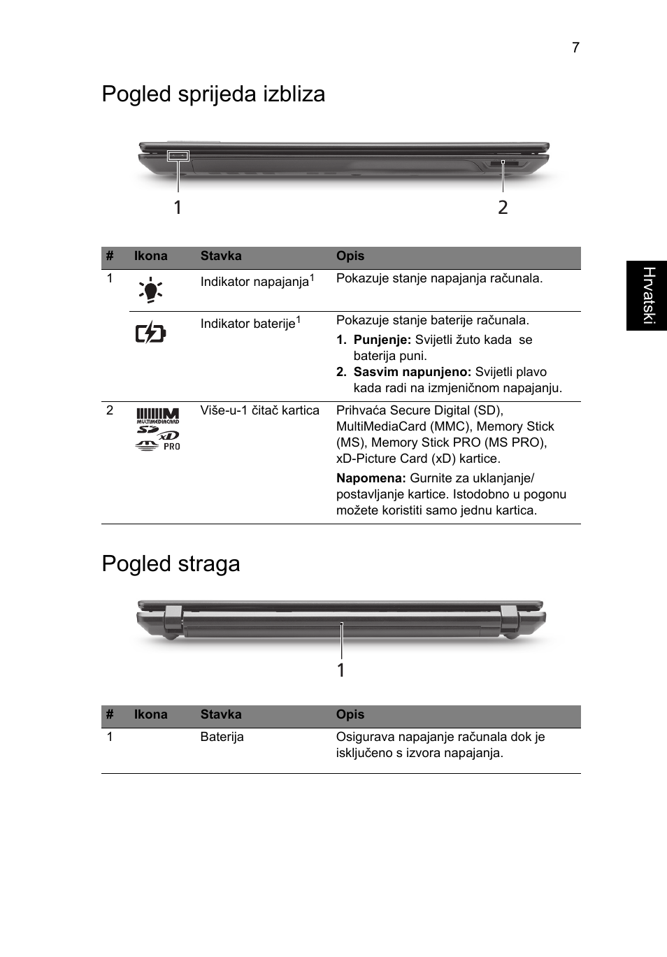 Pogled sprijeda izbliza, Pogled straga, Pogled sprijeda izbliza pogled straga | Acer TravelMate 5740ZG User Manual | Page 181 / 314