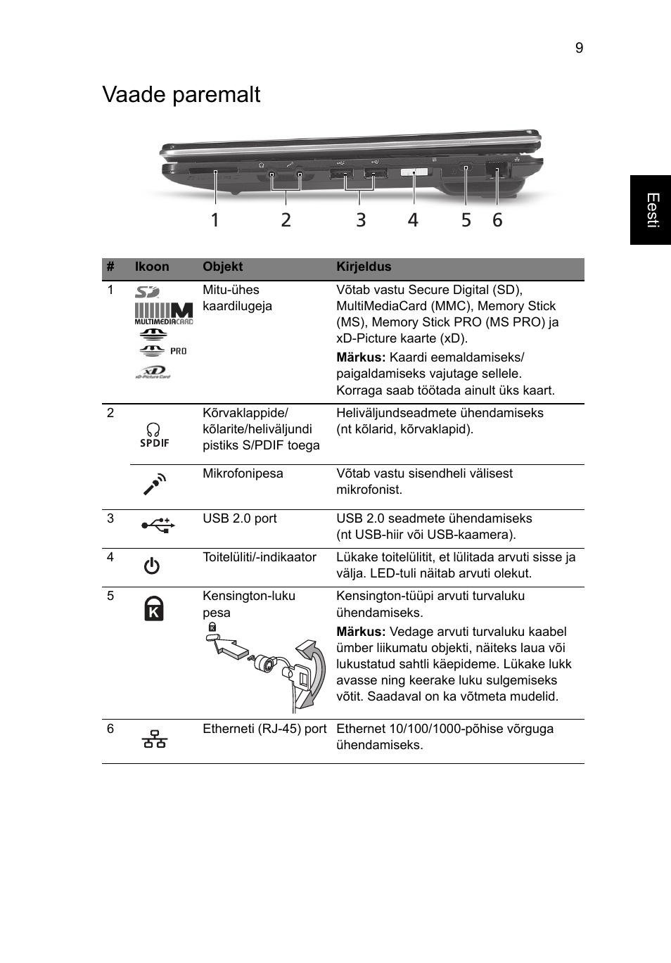 Vaade paremalt | Acer Aspire 1825PTZ User Manual | Page 255 / 378