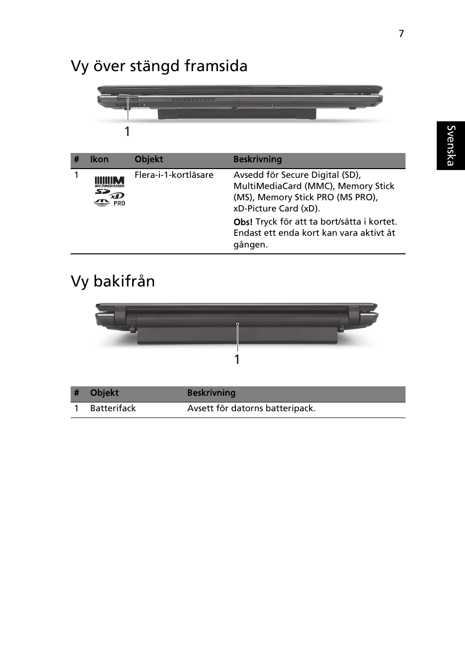 Vy över stängd framsida, Vy bakifrån, Vy över stängd framsida vy bakifrån | Acer Aspire 5745DG User Manual | Page 101 / 314