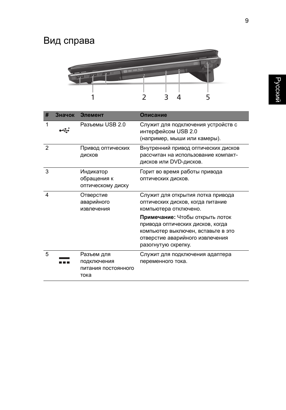 Вид справа | Acer Aspire 5745DG User Manual | Page 123 / 314