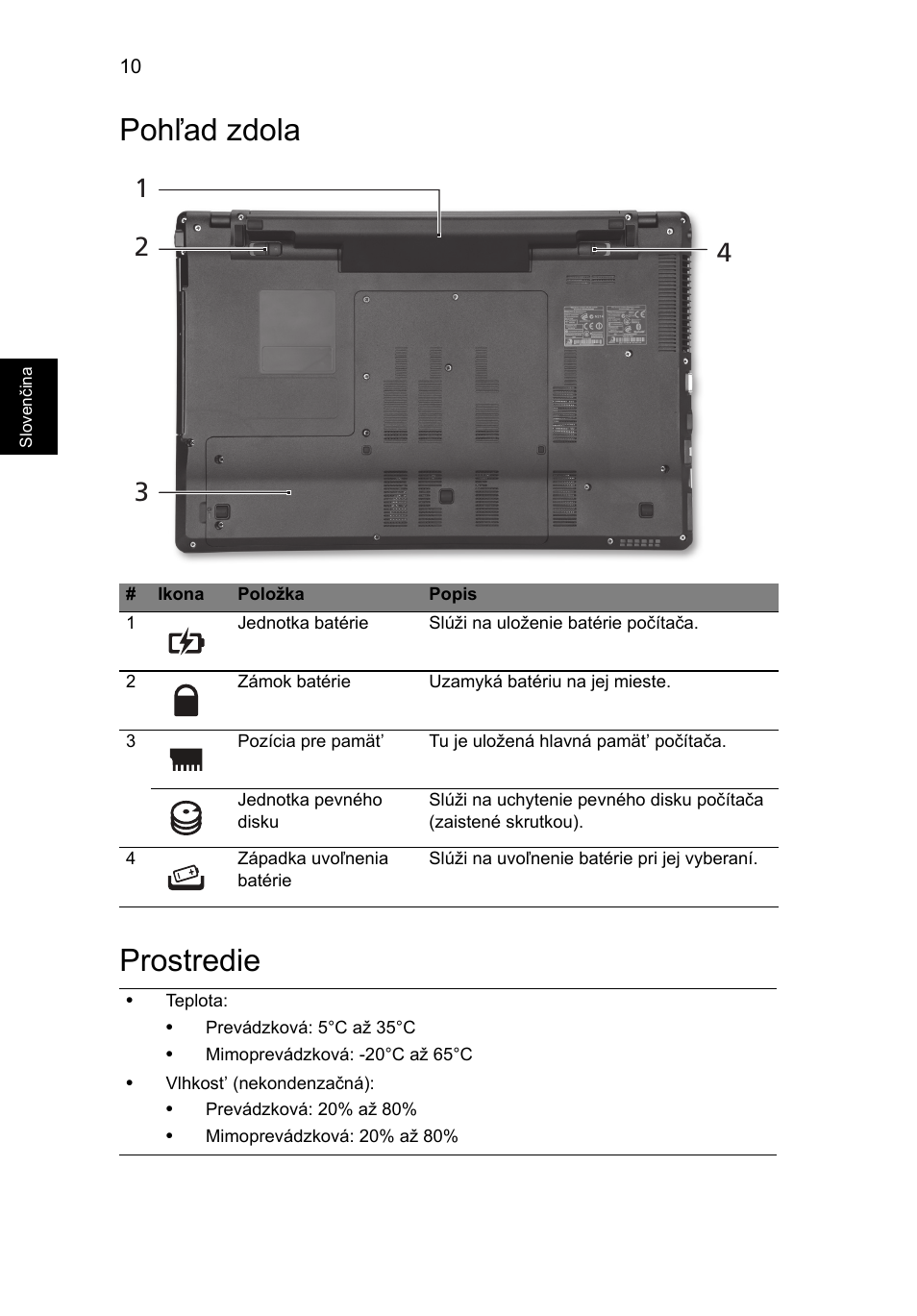 Pohľad zdola, Prostredie, Pohľad zdola prostredie | Acer Aspire 5745DG User Manual | Page 164 / 314