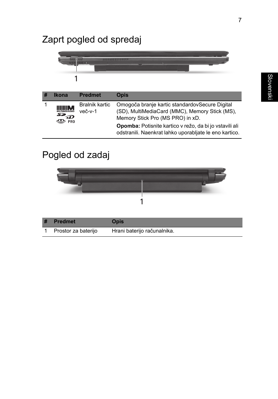 Zaprt pogled od spredaj, Pogled od zadaj, Zaprt pogled od spredaj pogled od zadaj | Acer Aspire 5745DG User Manual | Page 171 / 314