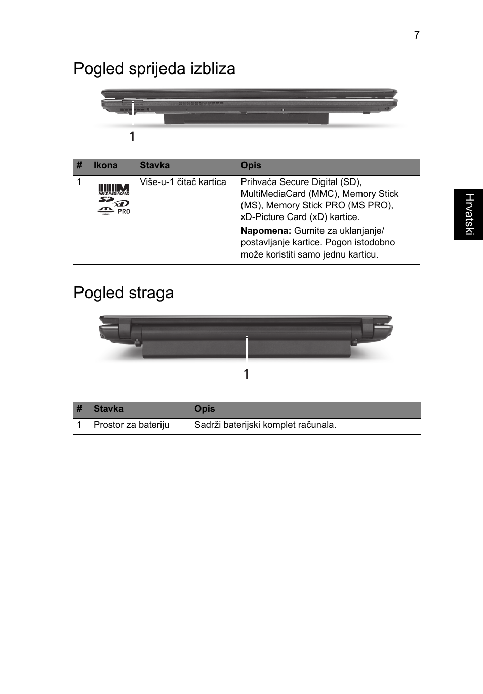 Pogled sprijeda izbliza, Pogled straga, Pogled sprijeda izbliza pogled straga | Acer Aspire 5745DG User Manual | Page 181 / 314