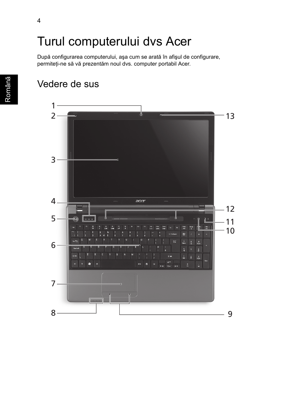 Turul computerului dvs acer, Vedere de sus | Acer Aspire 5745DG User Manual | Page 188 / 314