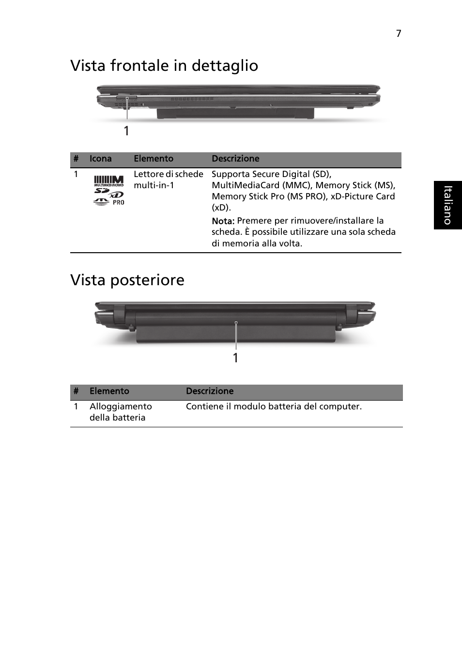 Vista frontale in dettaglio, Vista posteriore, Vista frontale in dettaglio vista posteriore | Acer Aspire 5745DG User Manual | Page 39 / 314