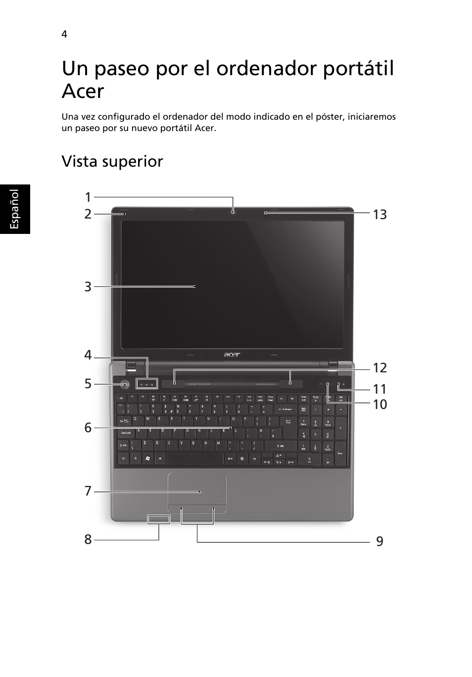 Un paseo por el ordenador portátil acer, Vista superior | Acer Aspire 5745DG User Manual | Page 46 / 314