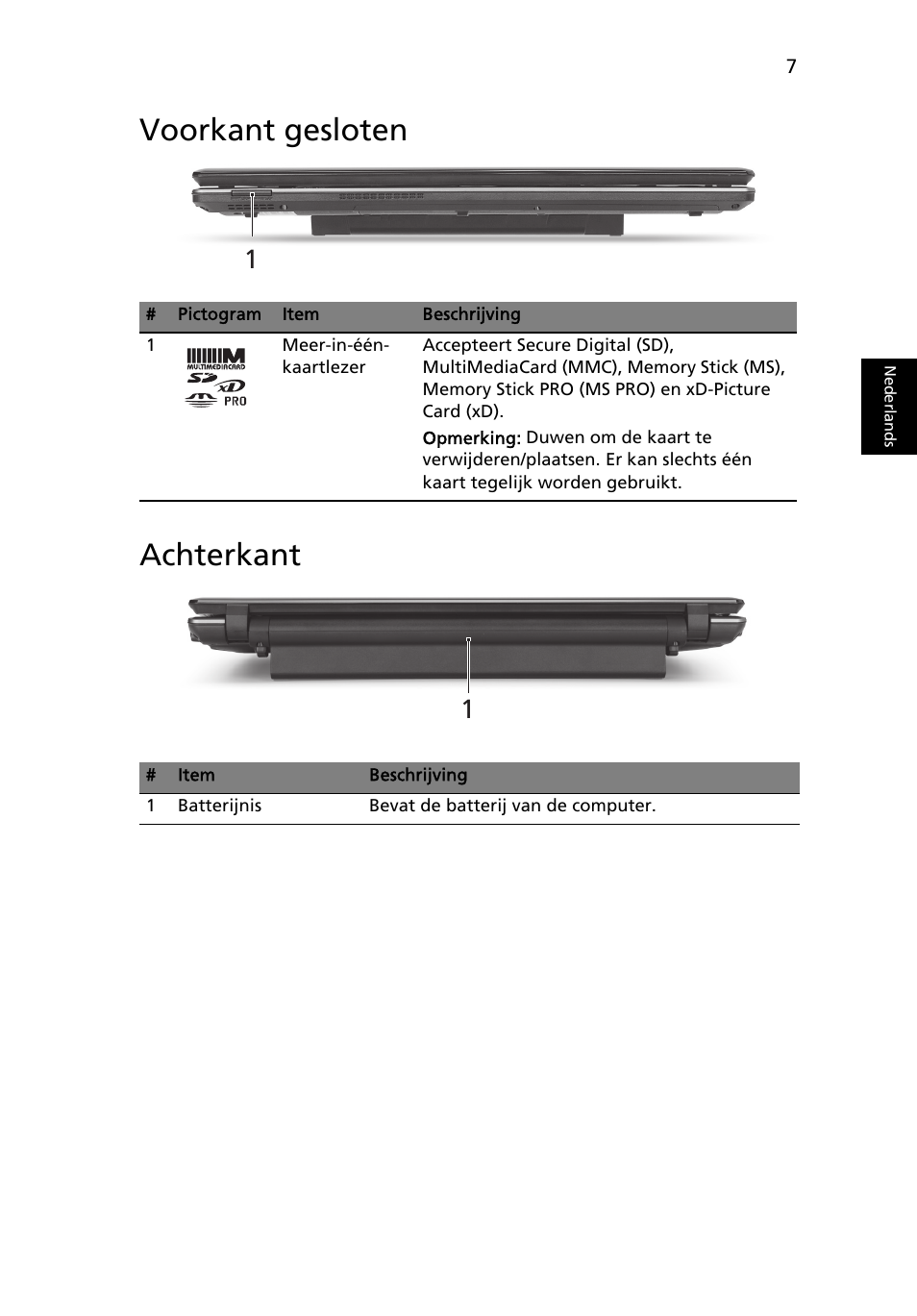 Voorkant gesloten, Achterkant, Voorkant gesloten achterkant | Acer Aspire 5745DG User Manual | Page 71 / 314