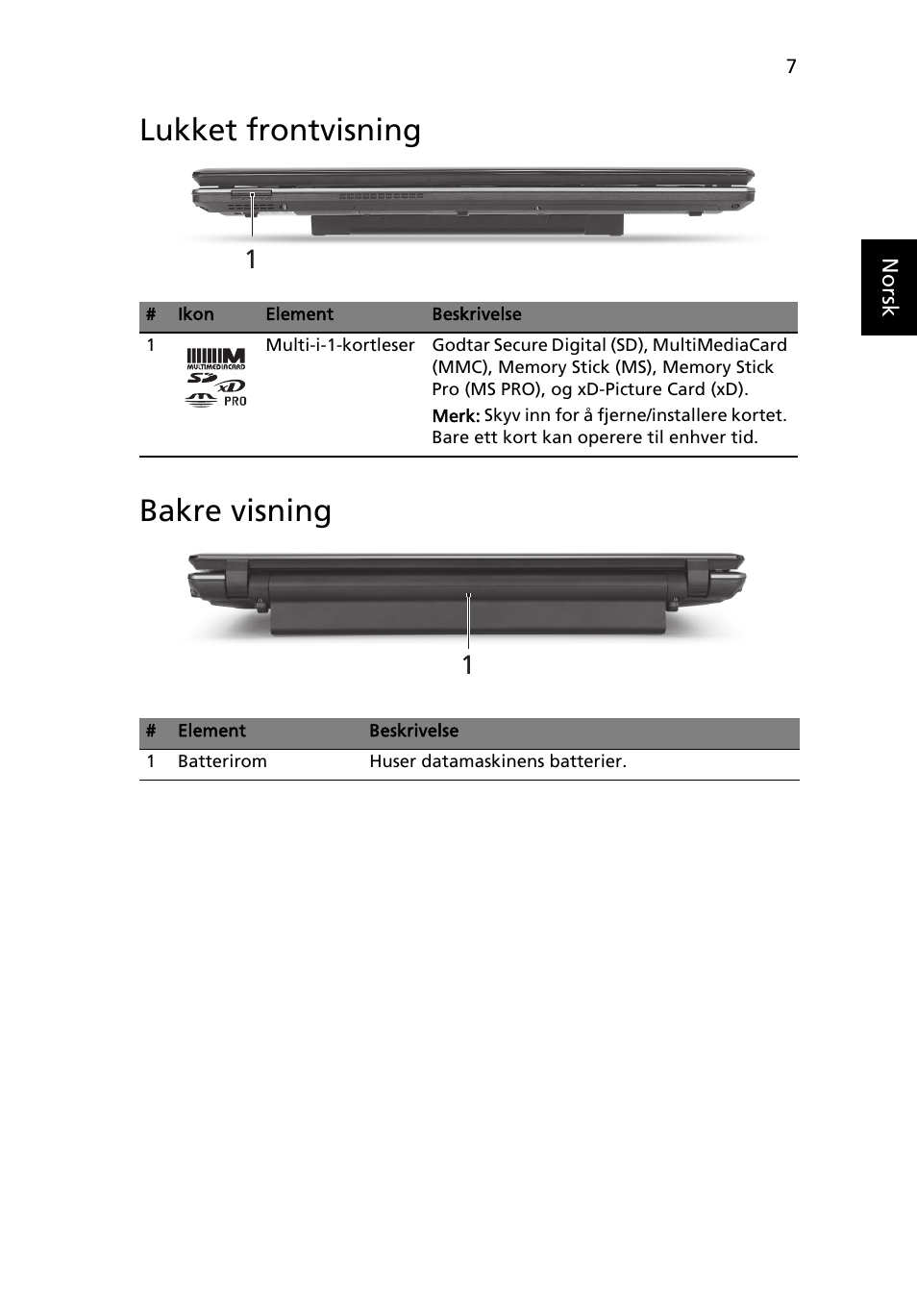 Lukket frontvisning, Bakre visning, Lukket frontvisning bakre visning | Acer Aspire 5745DG User Manual | Page 81 / 314