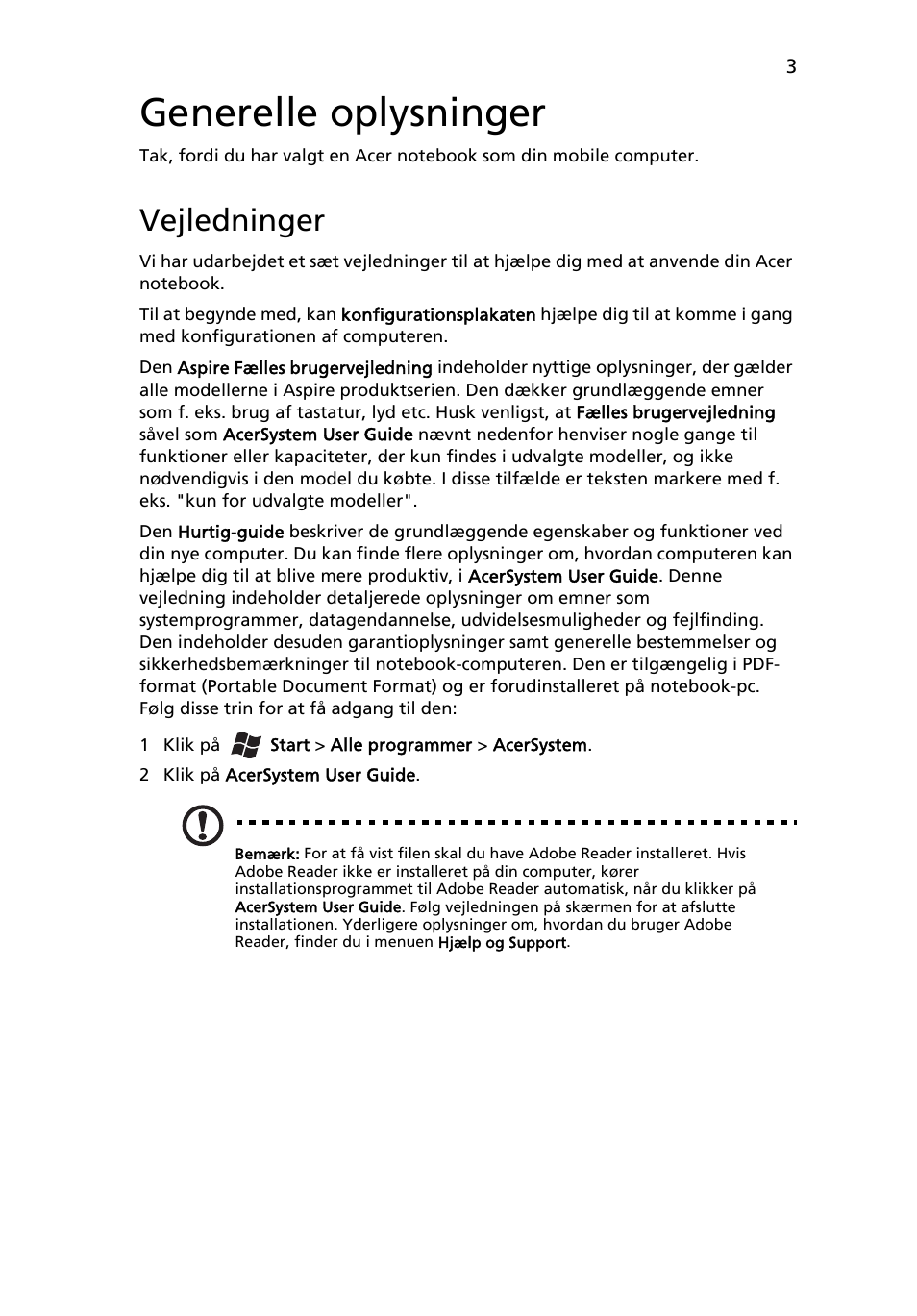 Generelle oplysninger, Vejledninger | Acer Aspire 5745DG User Manual | Page 87 / 314