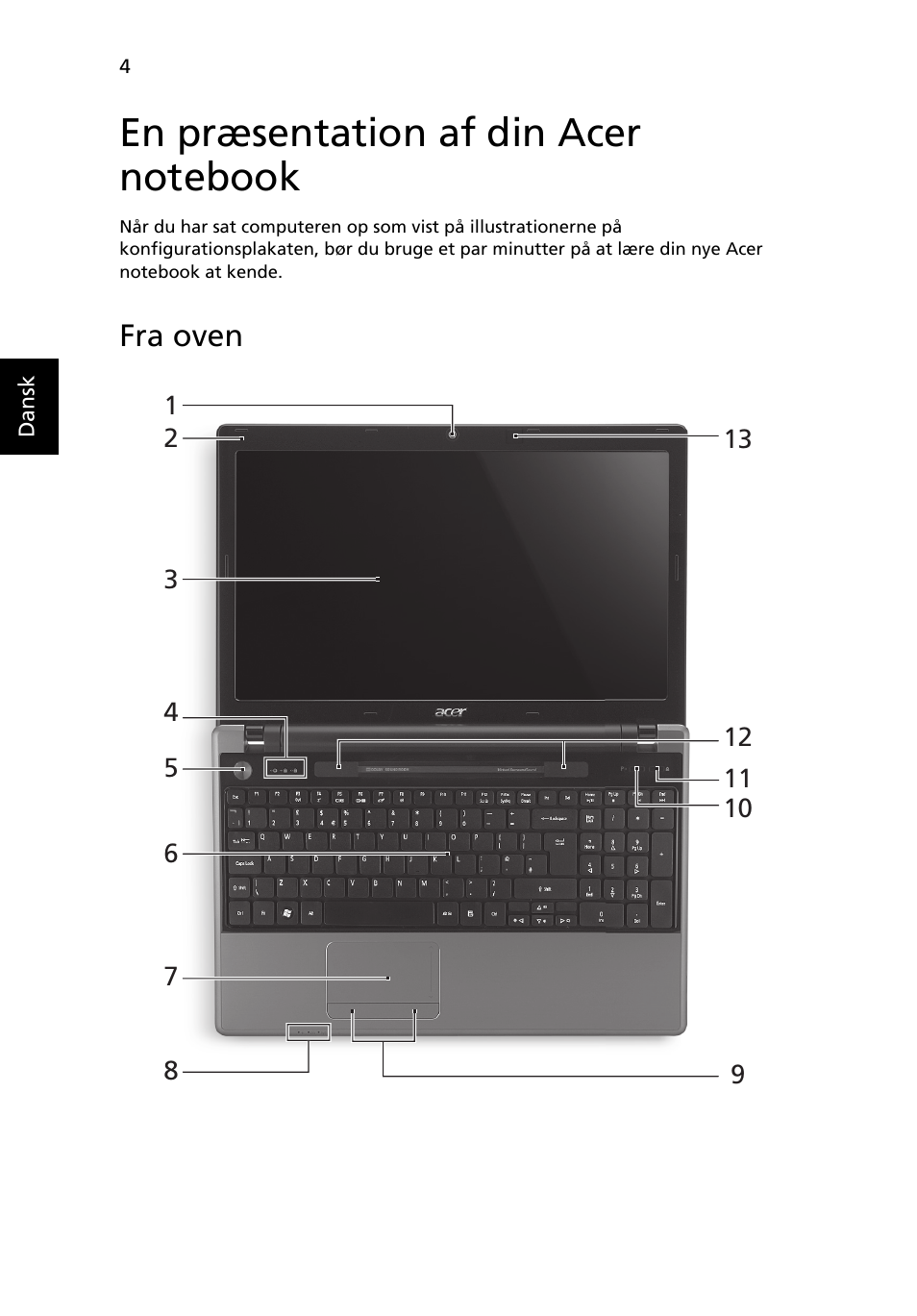 En præsentation af din acer notebook, Fra oven | Acer Aspire 5745DG User Manual | Page 88 / 314