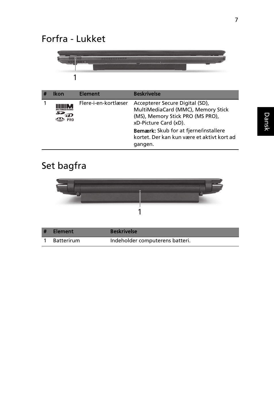 Forfra - lukket, Set bagfra, Forfra - lukket set bagfra | Acer Aspire 5745DG User Manual | Page 91 / 314