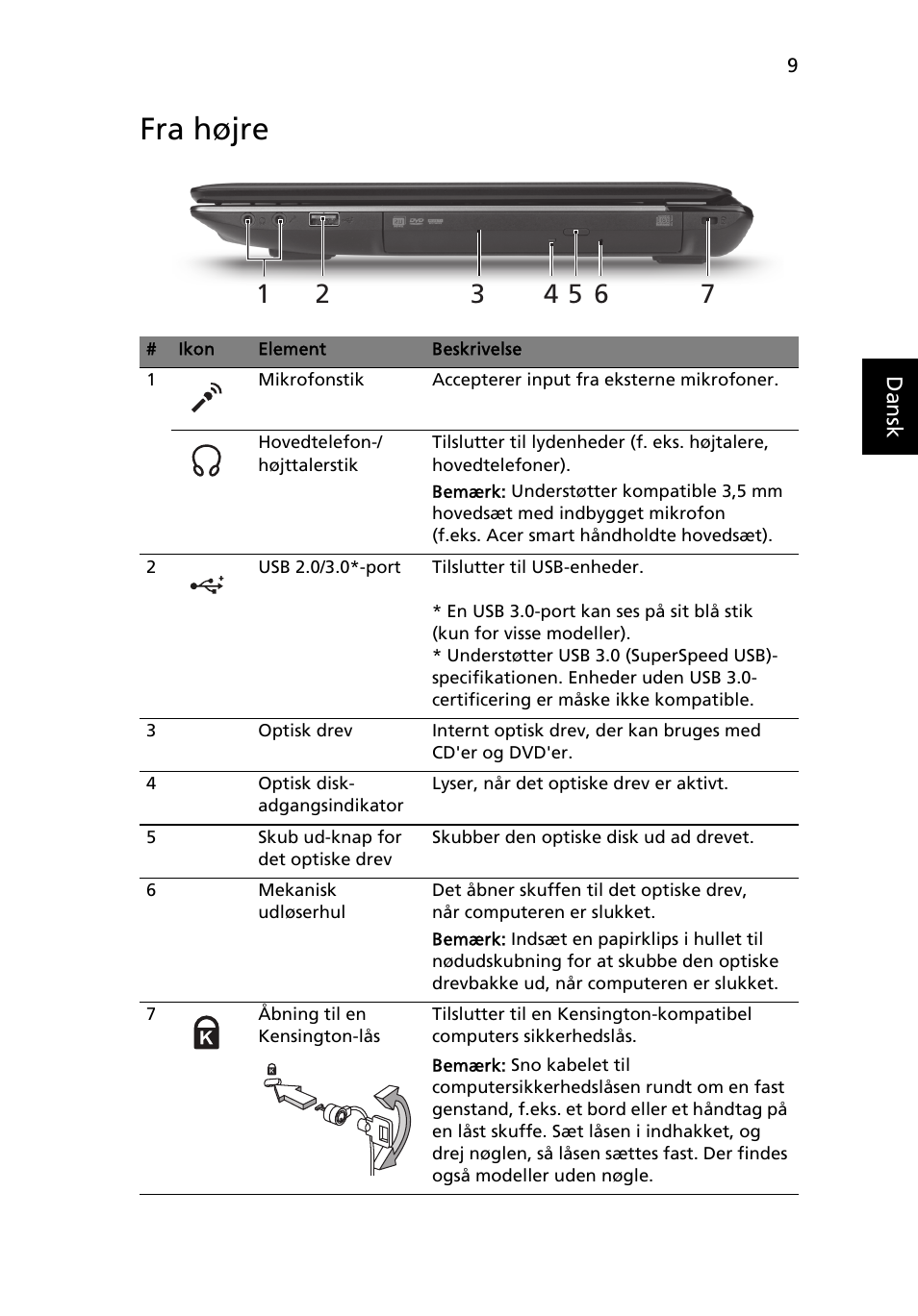Fra højre | Acer Aspire 4750ZG User Manual | Page 105 / 344