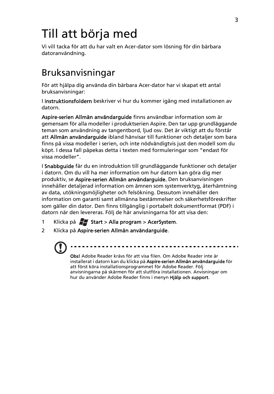 Till att börja med, Bruksanvisningar | Acer Aspire 4750ZG User Manual | Page 109 / 344