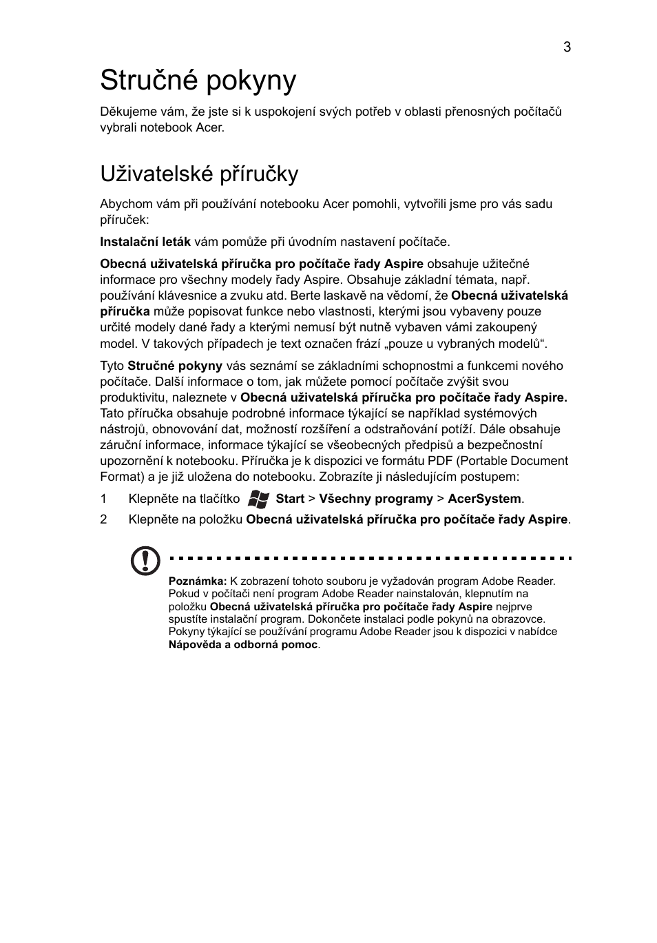 Stručné pokyny, Uživatelské příručky | Acer Aspire 4750ZG User Manual | Page 165 / 344