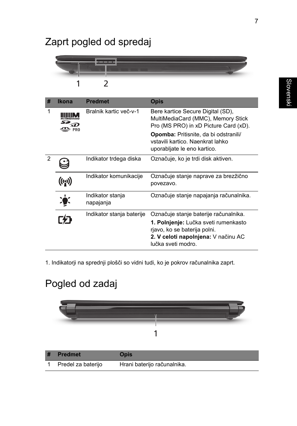 Zaprt pogled od spredaj, Pogled od zadaj | Acer Aspire 4750ZG User Manual | Page 189 / 344