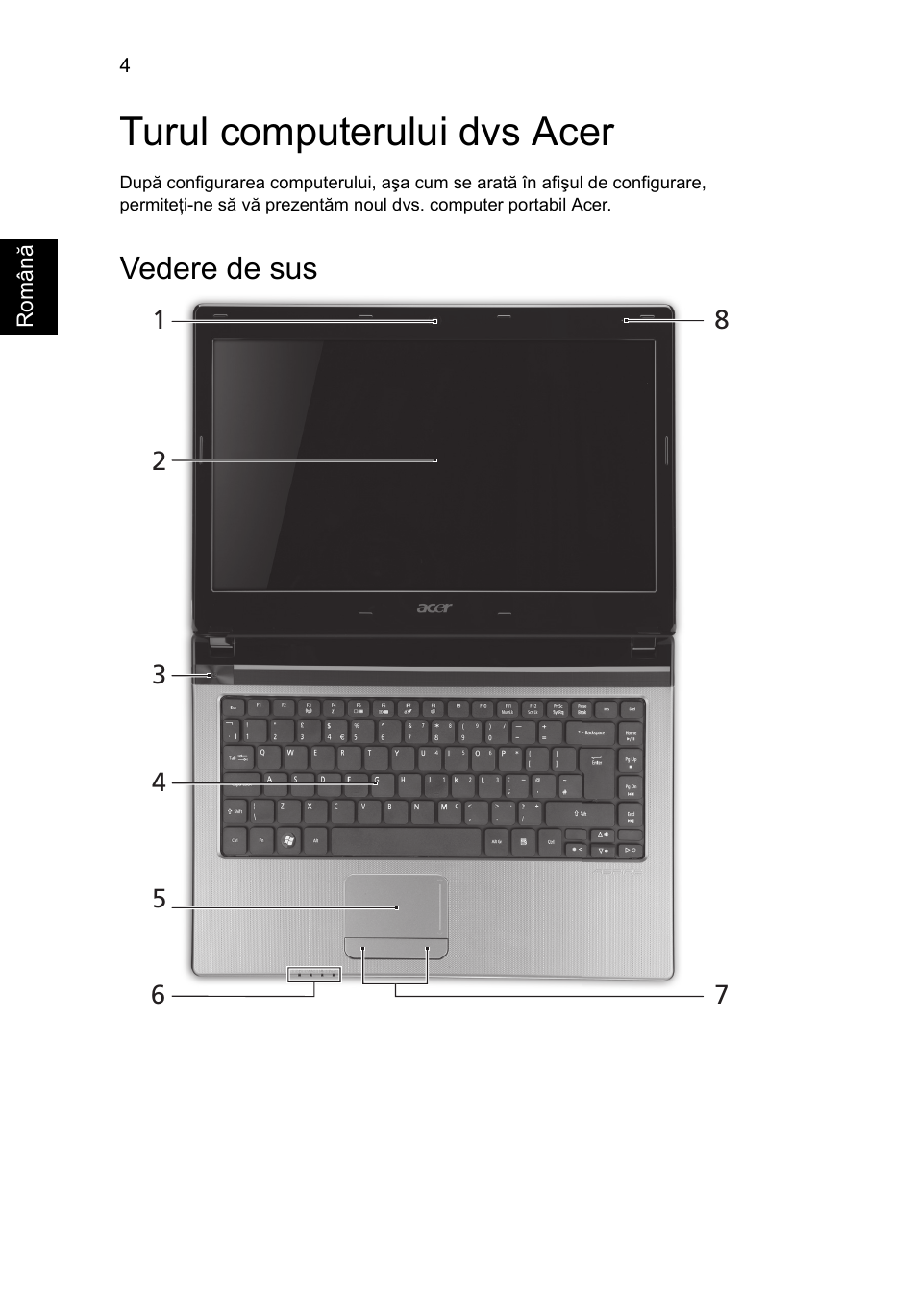 Turul computerului dvs acer, Vedere de sus | Acer Aspire 4750ZG User Manual | Page 208 / 344