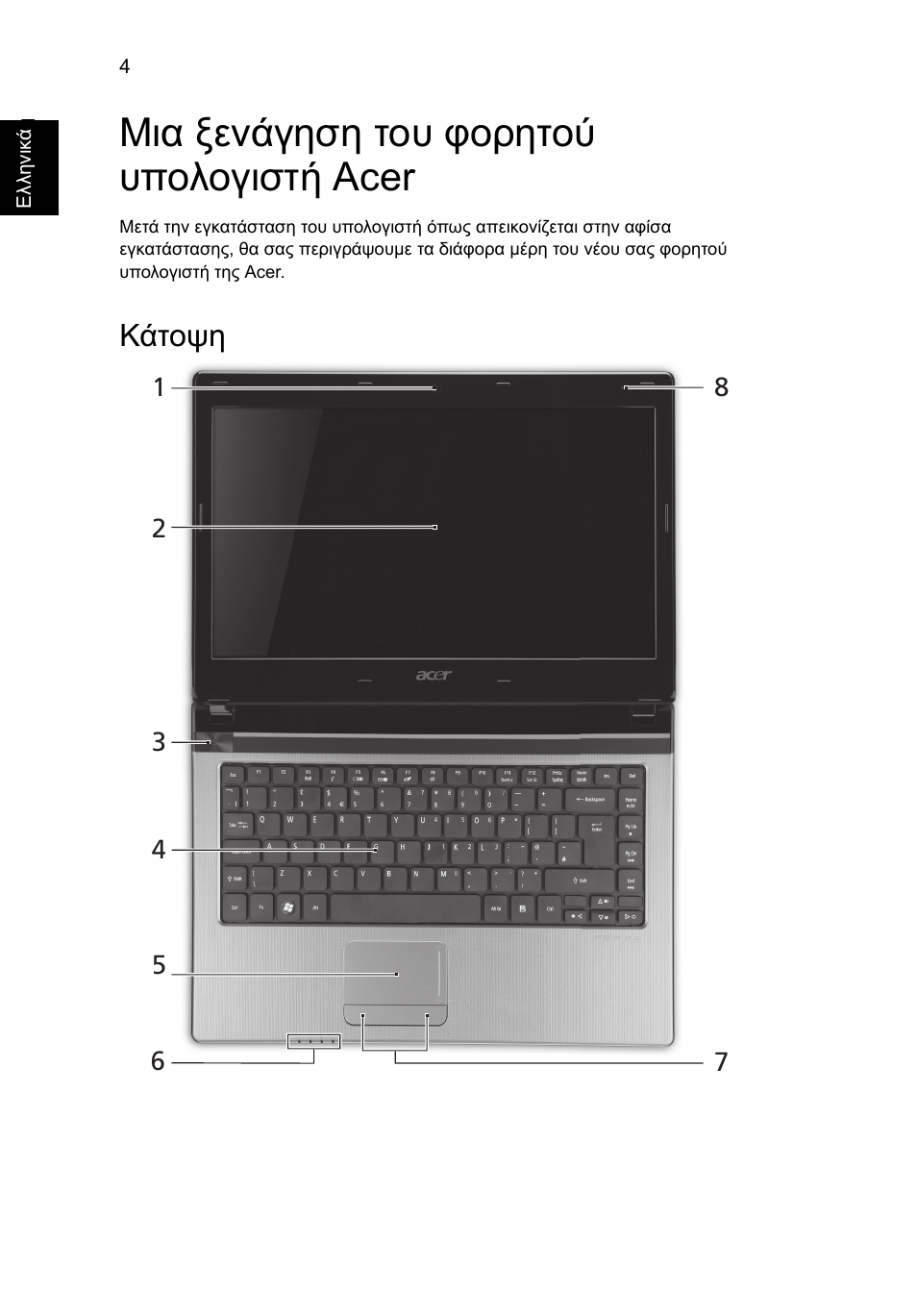 Μια ξενάγηση του φορητού υπολογιστή acer, Κάτοψη | Acer Aspire 4750ZG User Manual | Page 262 / 344