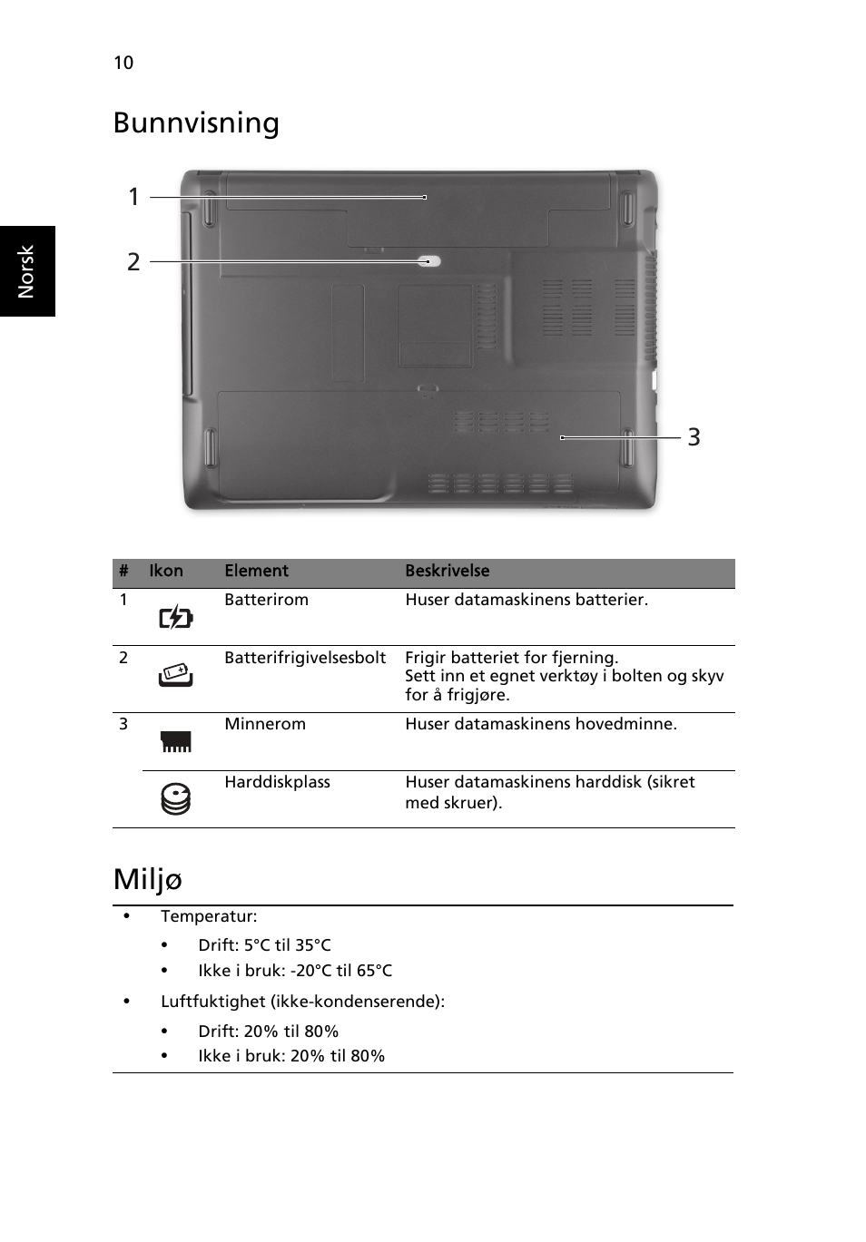 Bunnvisning, Miljø, Bunnvisning miljø | Acer Aspire 4750ZG User Manual | Page 96 / 344
