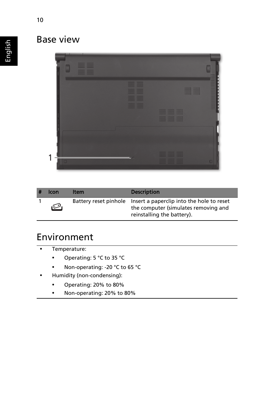 Base view, Environment, Base view environment | Acer Aspire 5830TG User Manual | Page 12 / 316