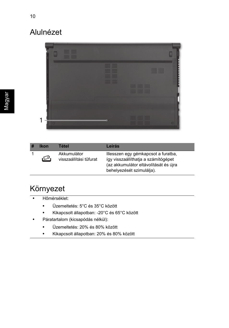 Alulnézet, Környezet, Alulnézet környezet | Acer Aspire 5830TG User Manual | Page 146 / 316