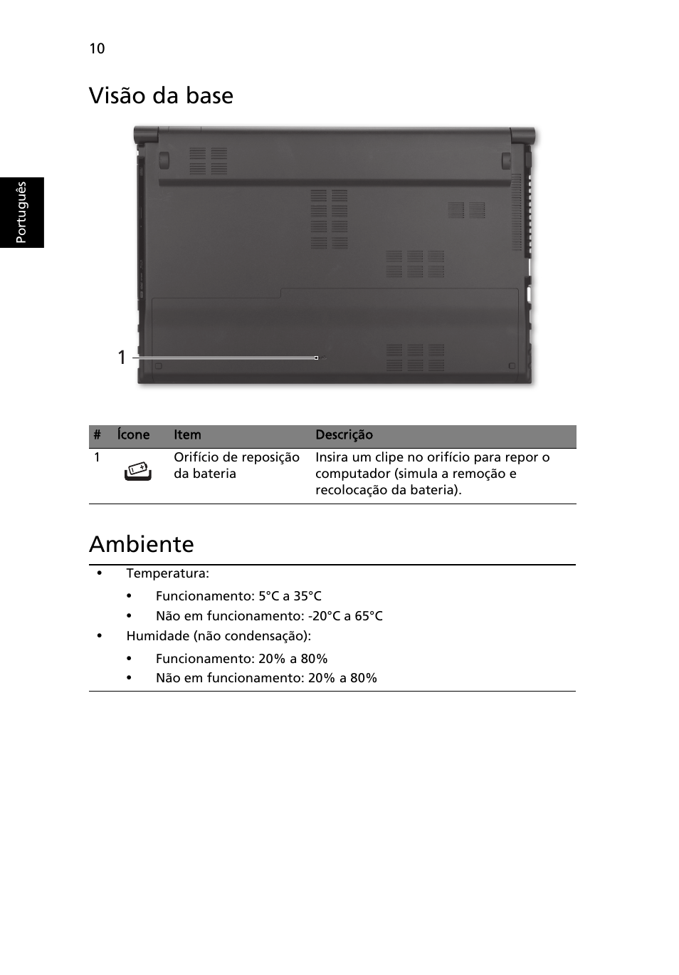 Visão da base, Ambiente, Visão da base ambiente | Acer Aspire 5830TG User Manual | Page 66 / 316