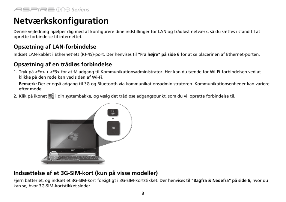 Netværkskonfiguration | Acer AO533 User Manual | Page 106 / 374