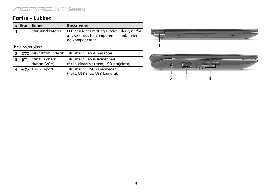 Forfra - lukket, Fra venstre | Acer AO533 User Manual | Page 108 / 374