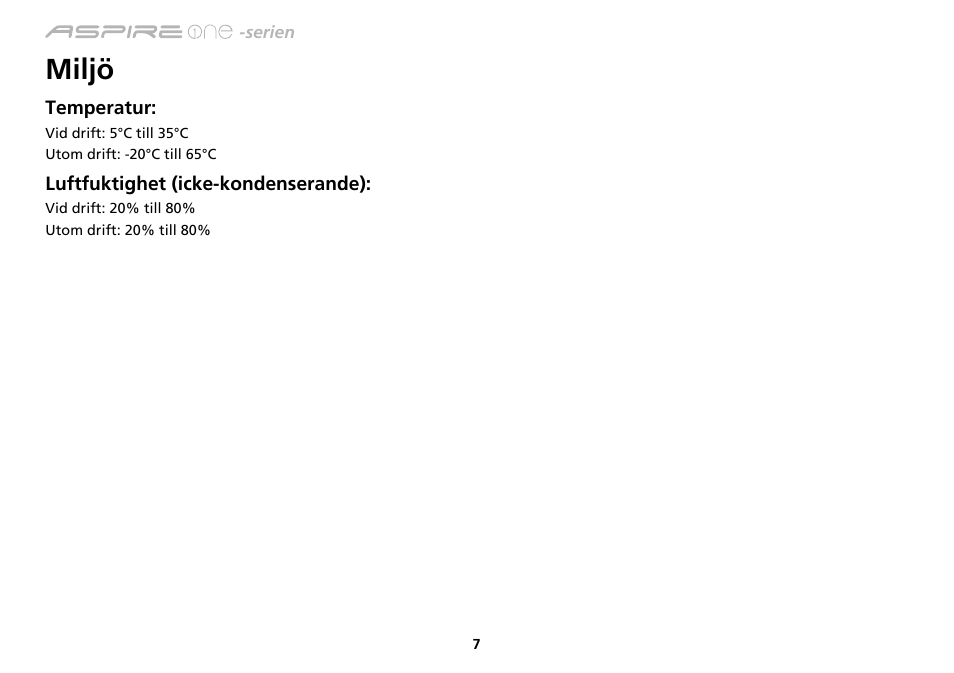 Miljö | Acer AO533 User Manual | Page 122 / 374