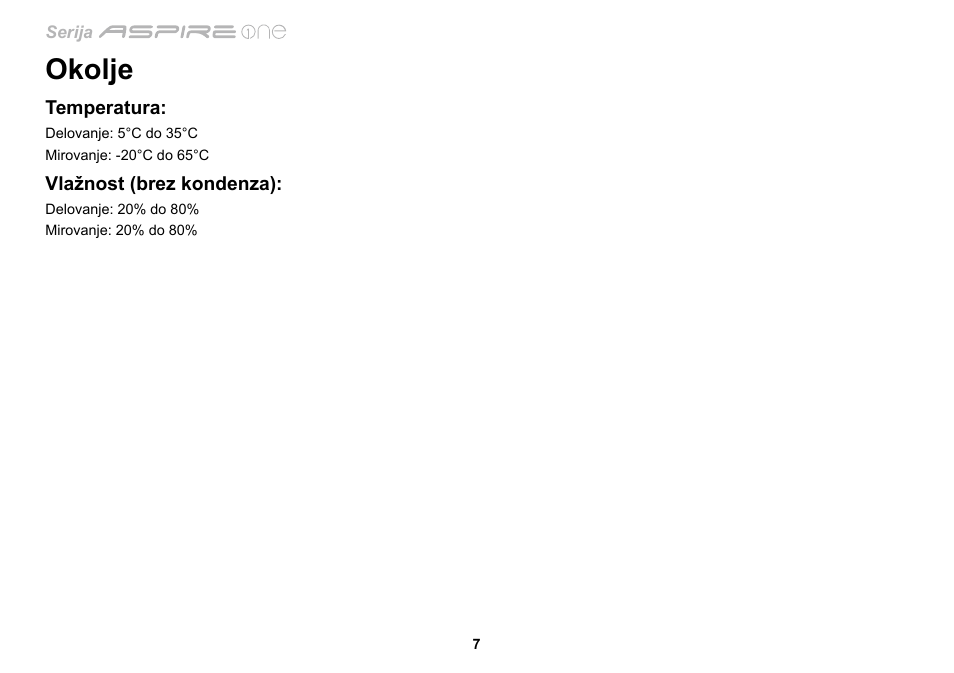 Okolje | Acer AO533 User Manual | Page 206 / 374
