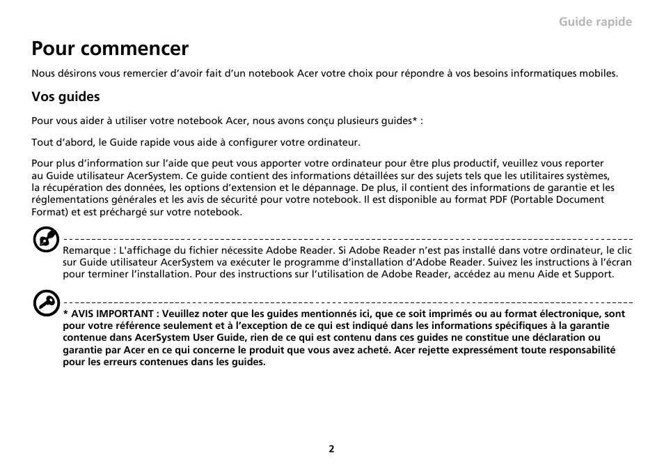 Pour commencer | Acer AO533 User Manual | Page 21 / 374